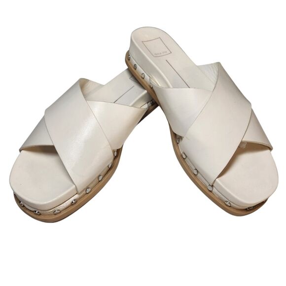 Dolce Vita Gracy Platform Sandal Slip On Slides White Leather Silver Studded 9.5 - Picture 2 of 11